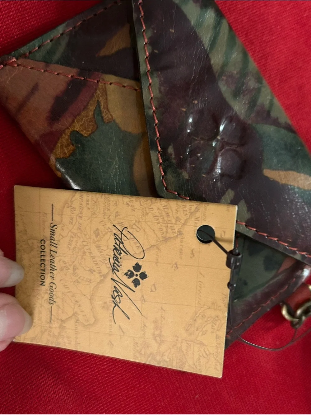 Patricia Nash Green and Brown Tropical Leather Card Wallet keychain